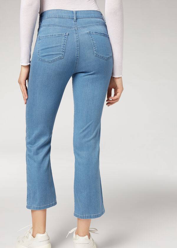 jeans da donna calzedonia eco light flared cropped denim blu