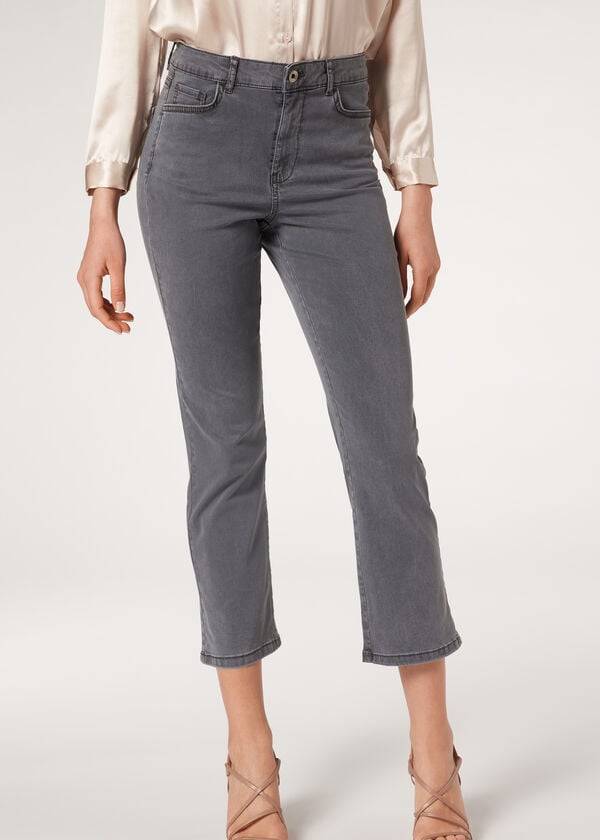 jeans da donna in denim cropped svasato leggero eco calzedonia grigio