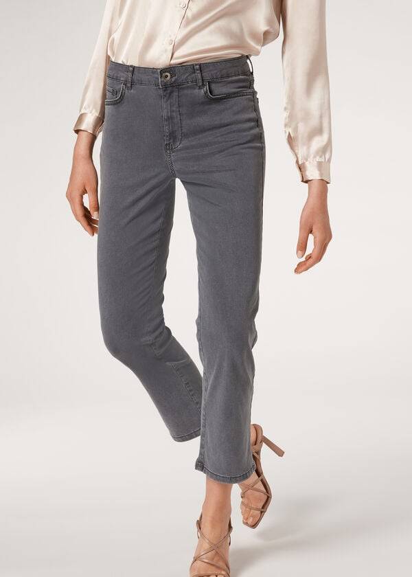 jeans da donna in denim cropped svasato leggero eco calzedonia grigio