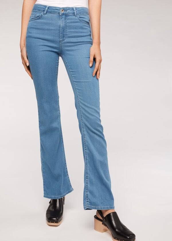jeans da donna in denim svasato eco light calzedonia blu