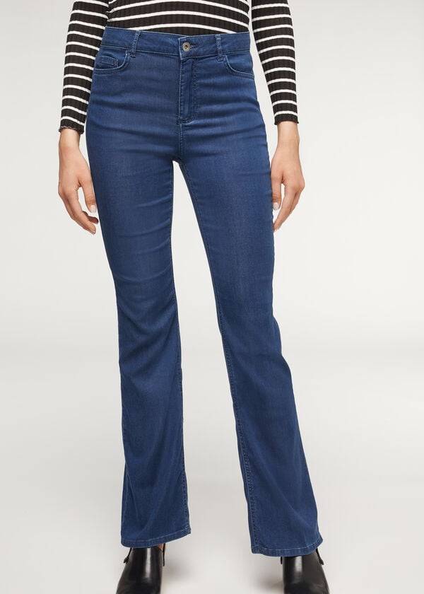jeans a zampa in denim leggero ecologico calzedonia da donna blu navy