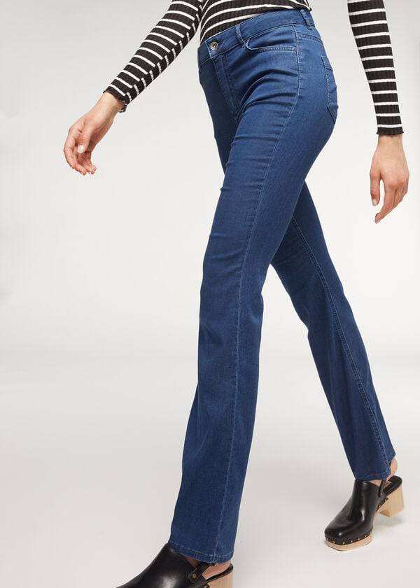 jeans a zampa in denim leggero ecologico calzedonia da donna blu navy