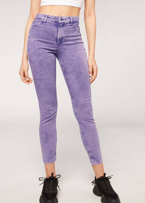 jeans da donna push-up aderenti sbiaditi calzedonia viola