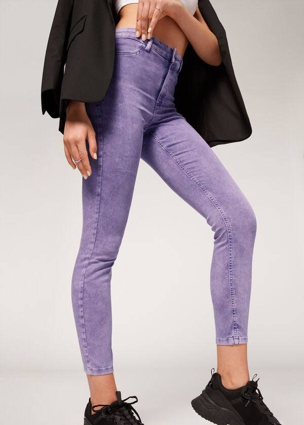 jeans da donna push-up aderenti sbiaditi calzedonia viola