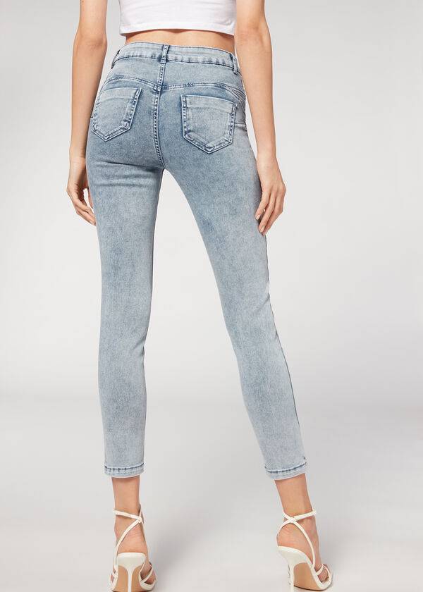 jeans aderenti push-up sbiaditi calzedonia da donna blu
