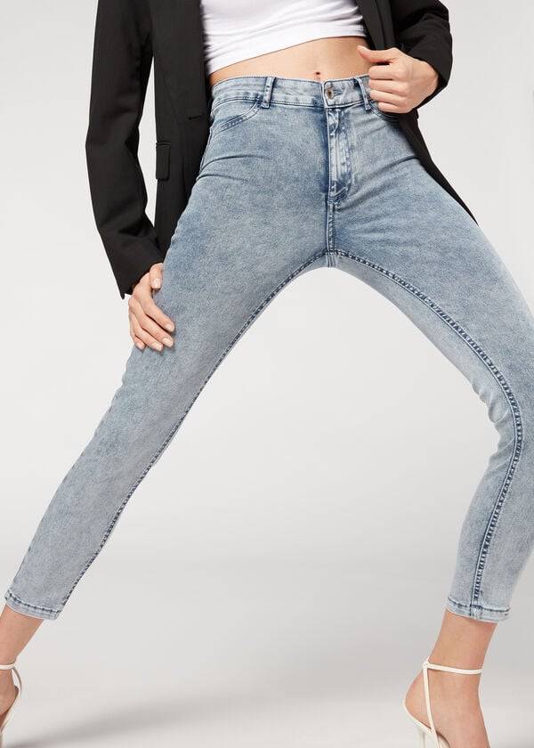 jeans aderenti push-up sbiaditi calzedonia da donna blu