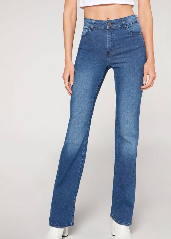 jeans da donna a vita alta in denim super flex di calzedonia blu