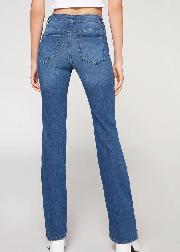 jeans da donna a vita alta in denim super flex di calzedonia blu