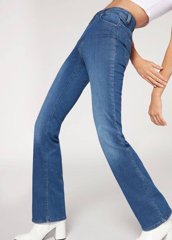 jeans da donna a vita alta in denim super flex di calzedonia blu
