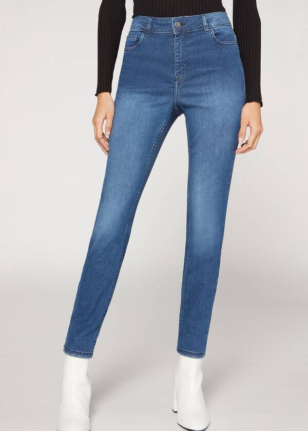jeans super skinny a vita alta in denim super flex di calzedonia blu da donna