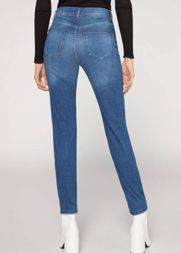 jeans super skinny a vita alta in denim super flex di calzedonia blu da donna