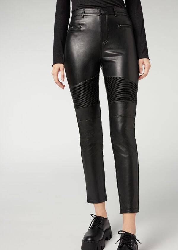 leggings da motociclista aderenti termici rivestiti calzedonia da donna neri
