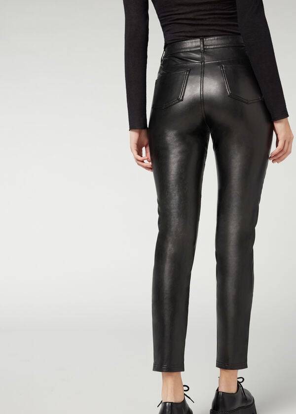 leggings da motociclista aderenti termici rivestiti calzedonia da donna neri