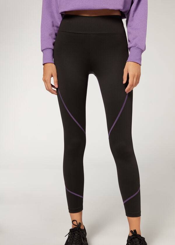 leggings sportivi da donna calzedonia contrast seam performance neroviola
