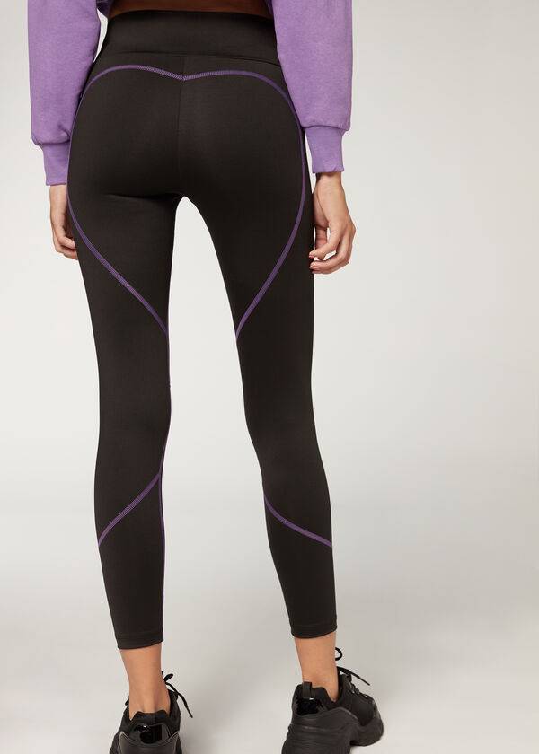 leggings sportivi da donna calzedonia contrast seam performance neroviola