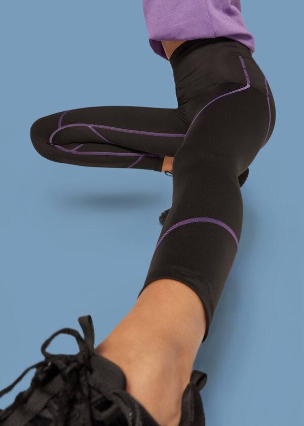 leggings sportivi da donna calzedonia contrast seam performance neroviola
