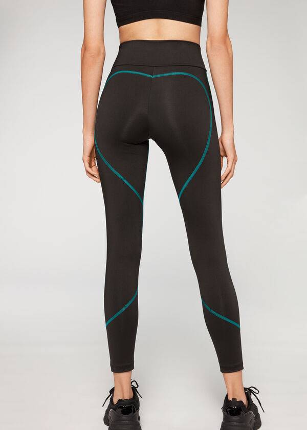 leggings sportivi da donna calzedonia con cuciture a contrasto neriverdi