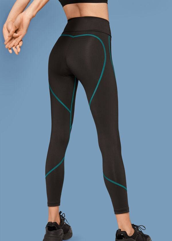 leggings sportivi da donna calzedonia con cuciture a contrasto neriverdi