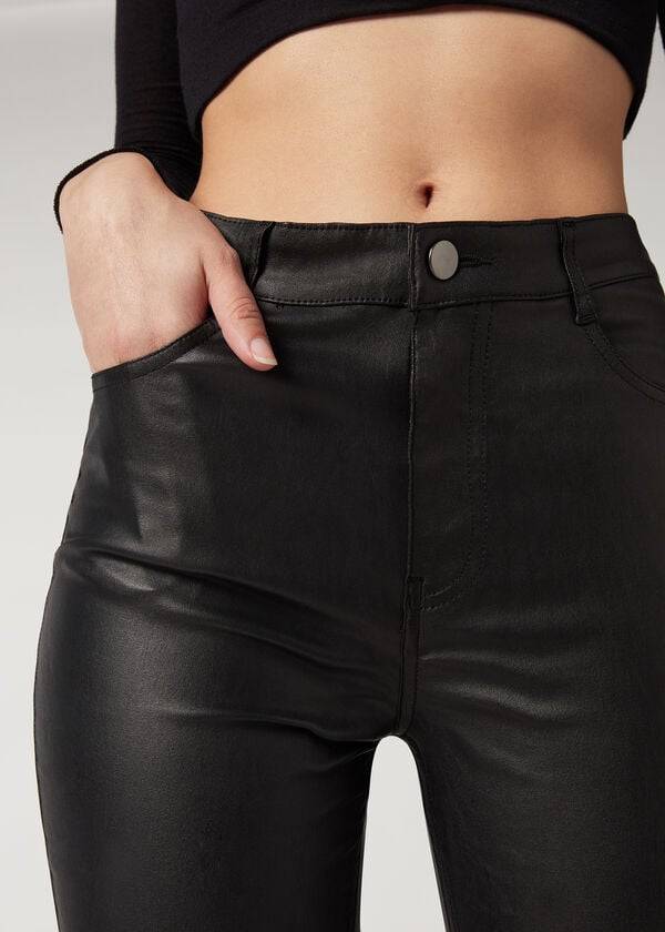 leggings aderenti in similpelle calzedonia neri da donna