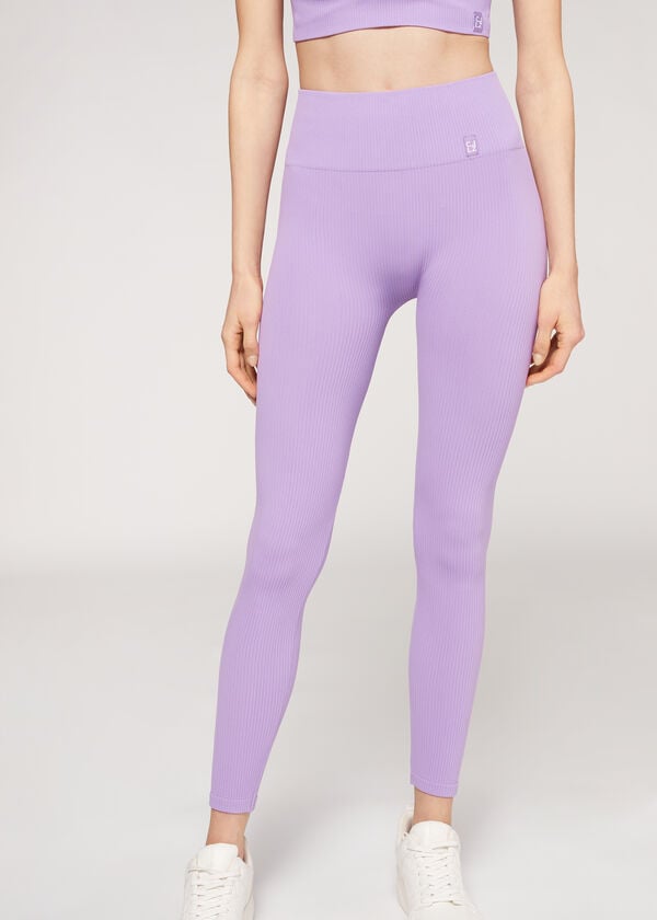 leggings sportivi senza cuciture a costine fini calzedonia da donna viola