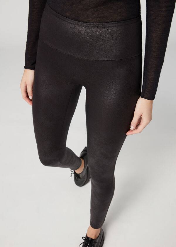 leggings da donna in similpelle calzedonia total shaper neri