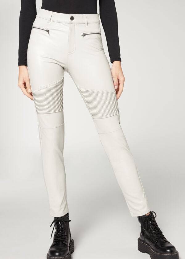 pantaloni da motociclista aderenti termici rivestiti calzedonia da donna bianchi
