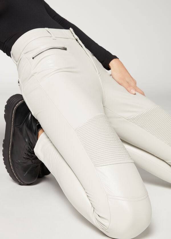 pantaloni da motociclista aderenti termici rivestiti calzedonia da donna bianchi