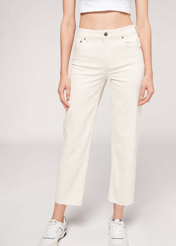 pantaloni corti a gamba dritta calzedonia da donna bianchi