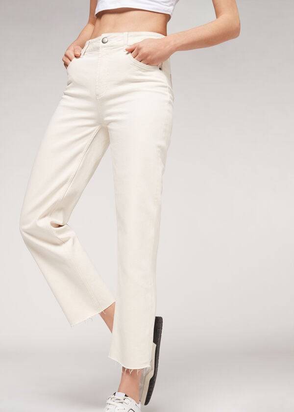 pantaloni corti a gamba dritta calzedonia da donna bianchi