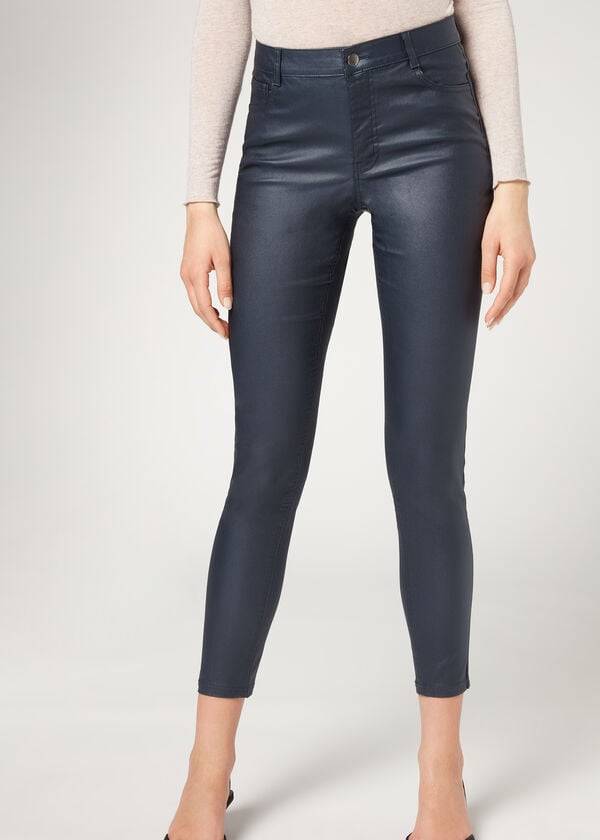 pantaloni skinny in similpelle calzedonia da donna blu navy
