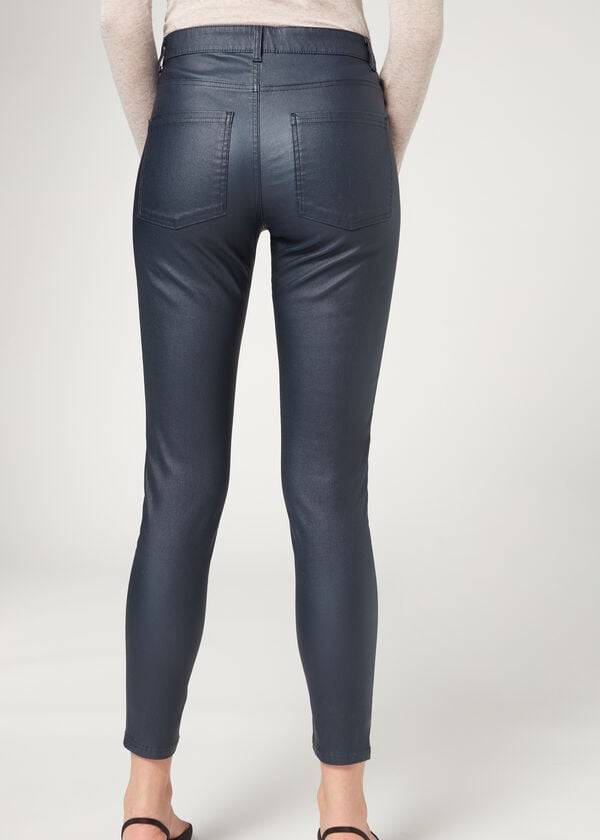 pantaloni skinny in similpelle calzedonia da donna blu navy