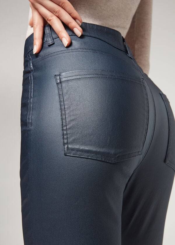 pantaloni skinny in similpelle calzedonia da donna blu navy