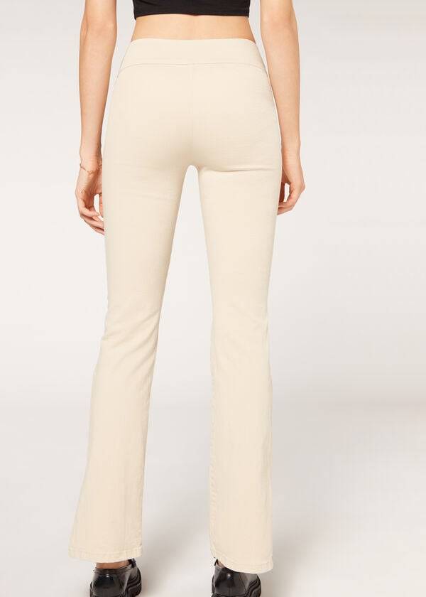 pantaloni da donna calzedonia a vita alta svasati in denim con spacchi colore marronebeige