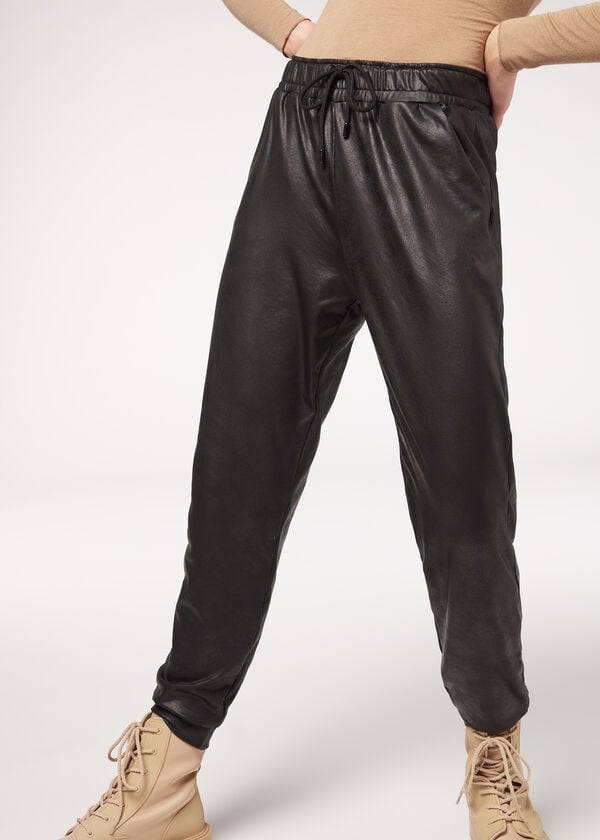 pantaloni termici da donna effetto pelle calzedonia neri