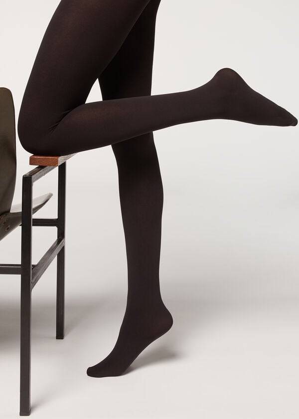 collant calzedonia da donna nero coprente 100 denari in cotone e microfibra