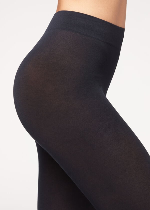 collant da donna blu calzedonia in cotone e microfibra 100 denari coprenti