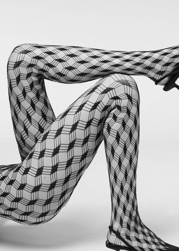 collant nero con fantasia a rete ecologica maxi diamonds di calzedonia da donna