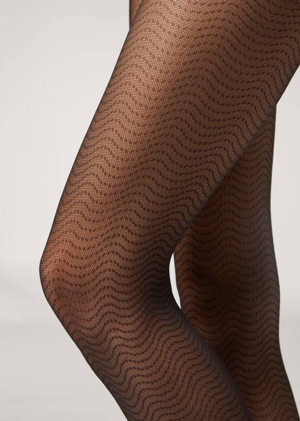 collant a rete con motivo a onde calzedonia da donna nero