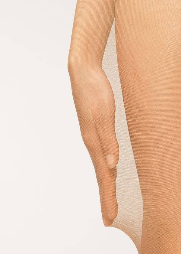 collant modellante trasparente calzedonia 30 denari da donna color cachi con parte superiore contenitiva