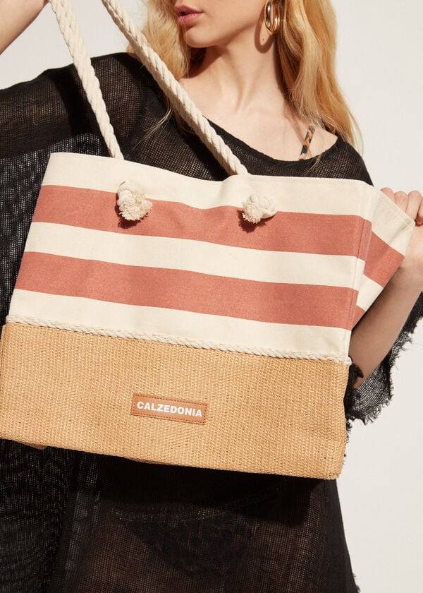 borsa da spiaggia a righe calzedonia marrone accessori da donna