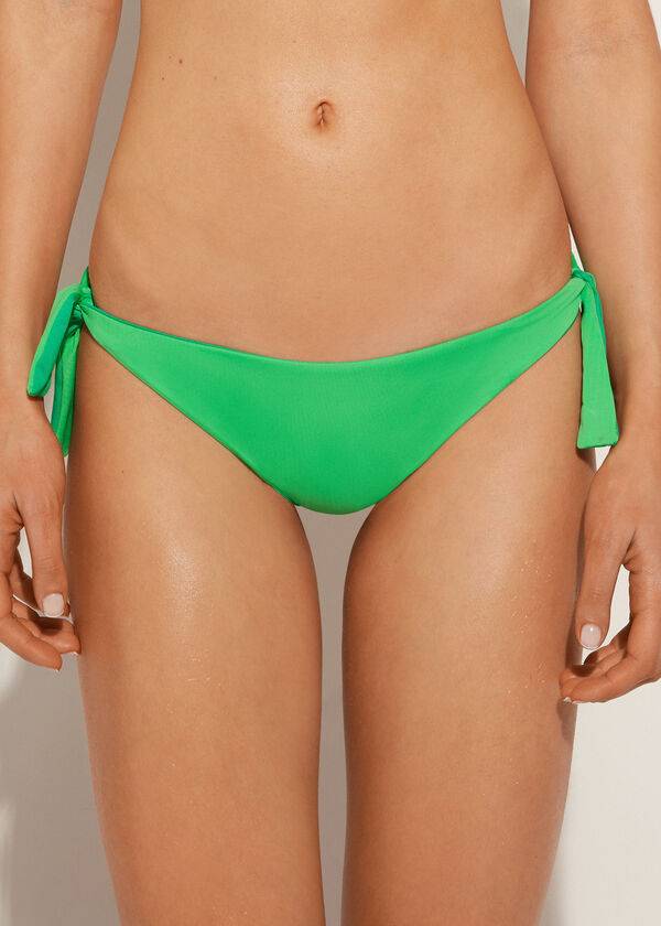 slip bikini brasiliano ecologico indonesiano con fiocco calzedonia da donna colore verde