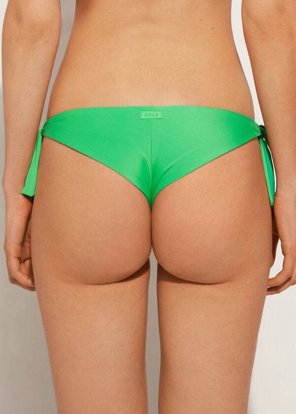 slip bikini brasiliano ecologico indonesiano con fiocco calzedonia da donna colore verde