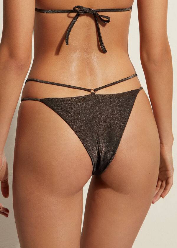 slip bikini hollywood con perizoma laterale brasiliano calzedonia da donna nero
