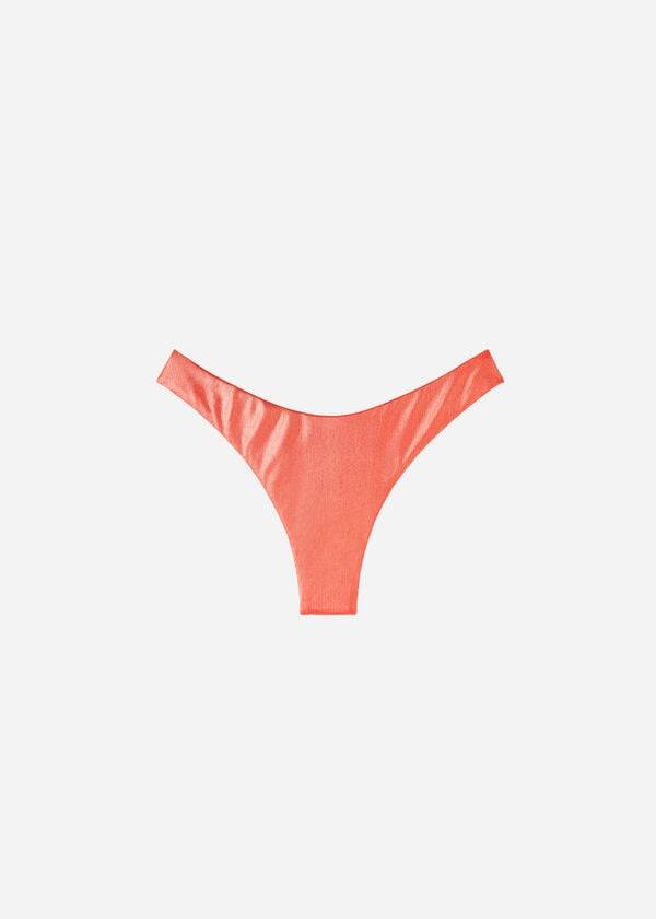slip bikini brasiliano antigua da donna con scollo alto e effetto spalmato color corallo e arancione calzedonia