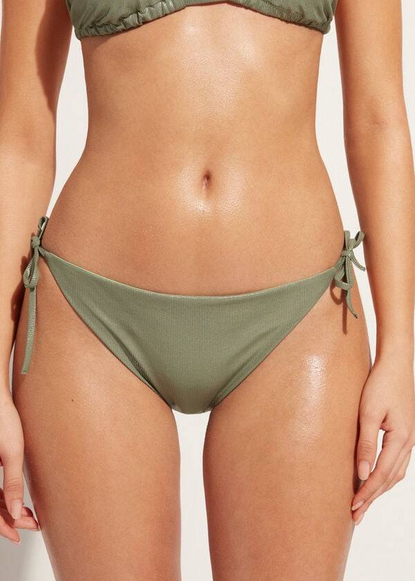 slip bikini da donna antigua effetto spalmato calzedonia colore verde