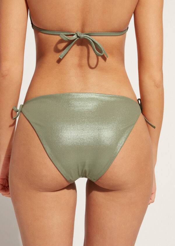slip bikini da donna antigua effetto spalmato calzedonia colore verde