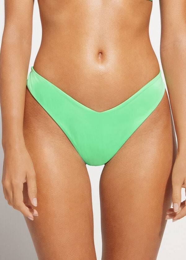 slip bikini brasiliano ecologico indonesiano a vita alta calzedonia da donna color menta