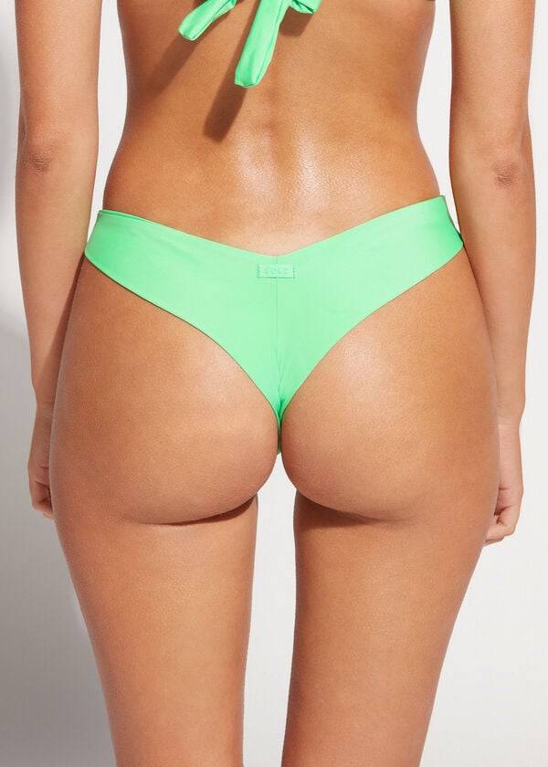 slip bikini brasiliano ecologico indonesiano a vita alta calzedonia da donna color menta