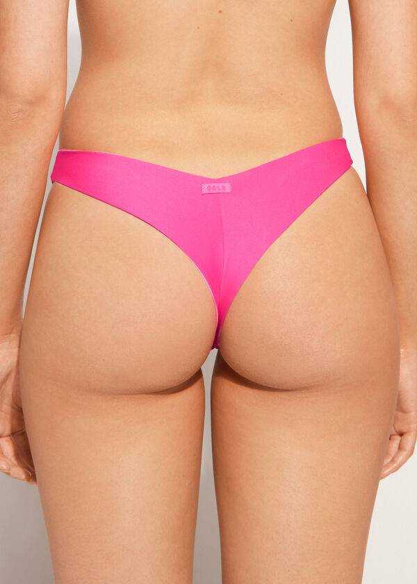 slip bikini brasiliano indonesiano ecologico con scollo alto calzedonia da donna rosa