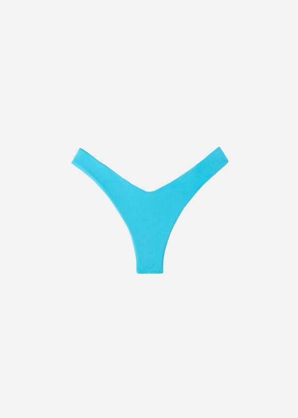 slip bikini brasiliano ecologico indonesiano a vita alta calzedonia da donna color turchese